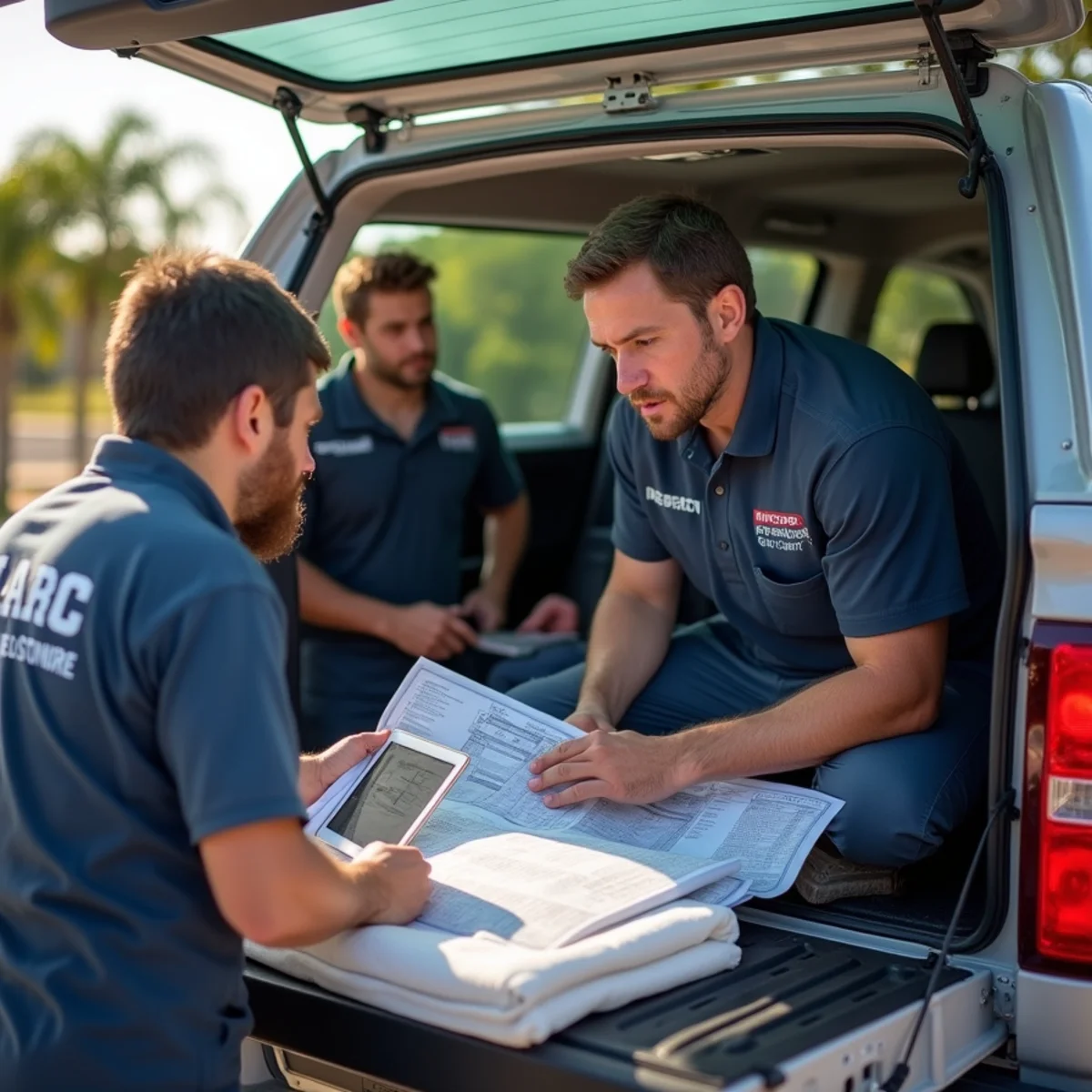 Ultra Mold & Water Pros certified restoration field technicians reviewing project safety scope in Naples FL