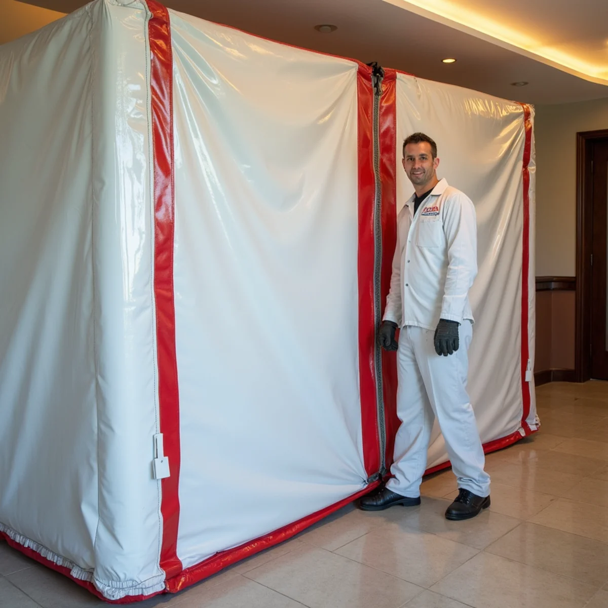 Heavy-duty containment zipper wall dividing retail store from active drying zone