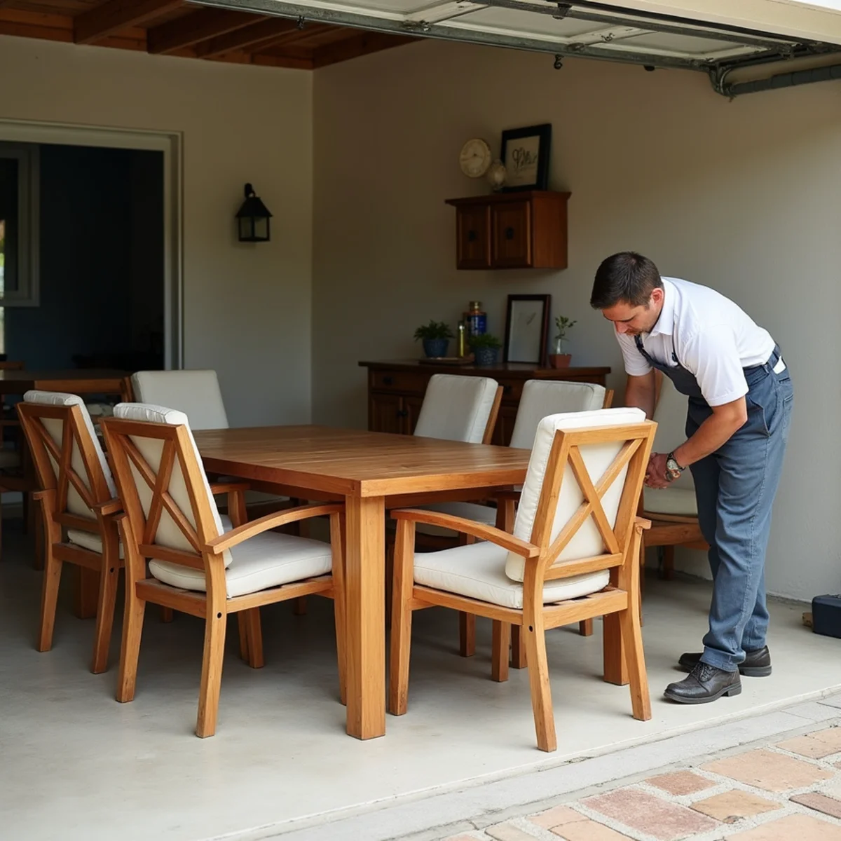 Patio furniture moved indoors off sliding glass door threshold before hurricane