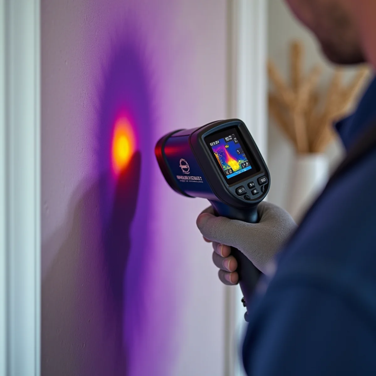 FLIR infrared camera revealing cold moisture footprint inside wall cavity