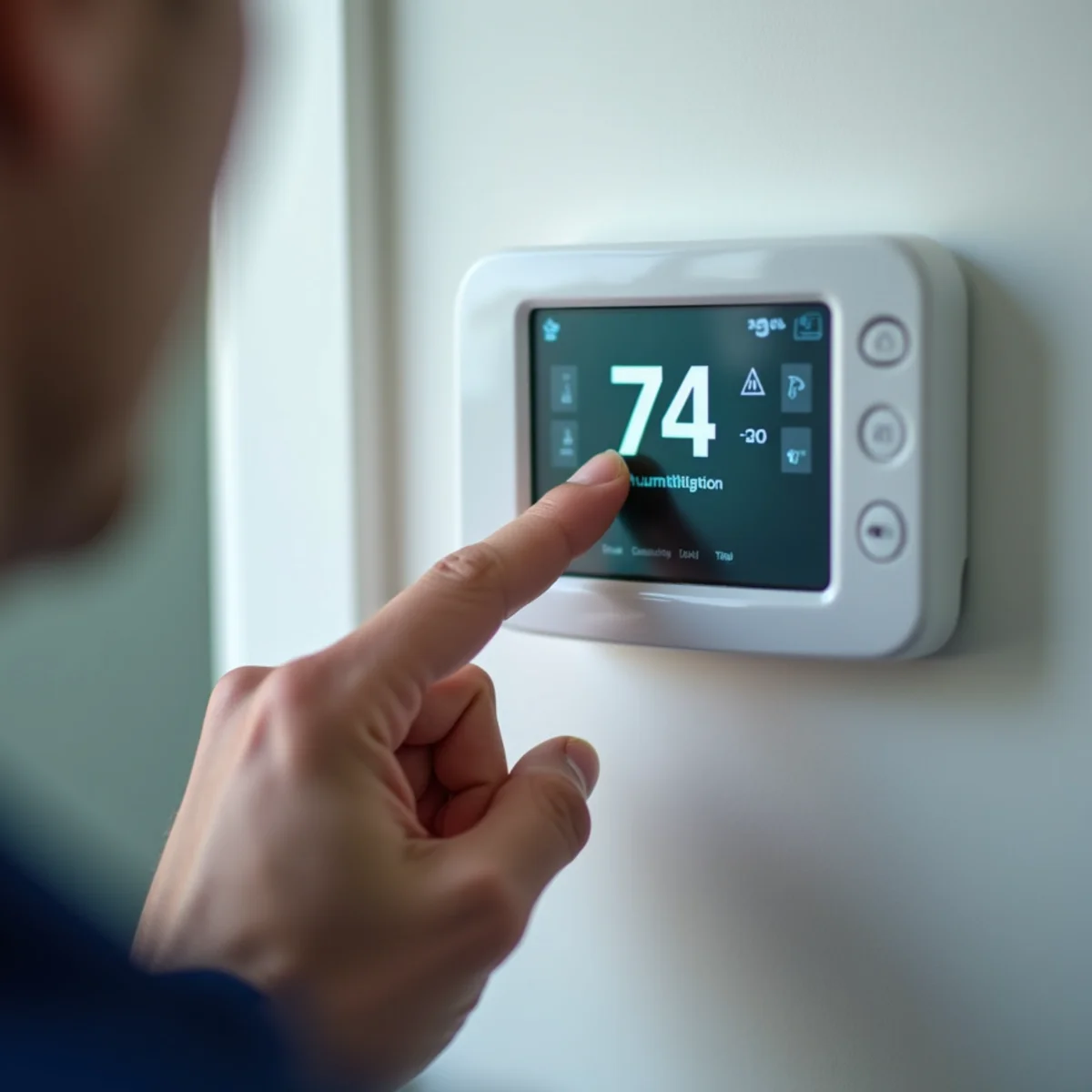 Smart digital thermostat programmed to 75 degrees in seasonal vacation home