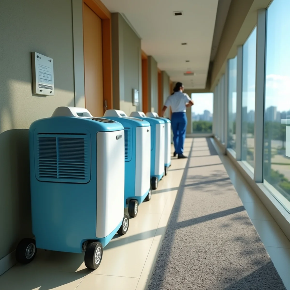 Compact low-decibel restoration equipment staging in high-rise condominium in Naples FL