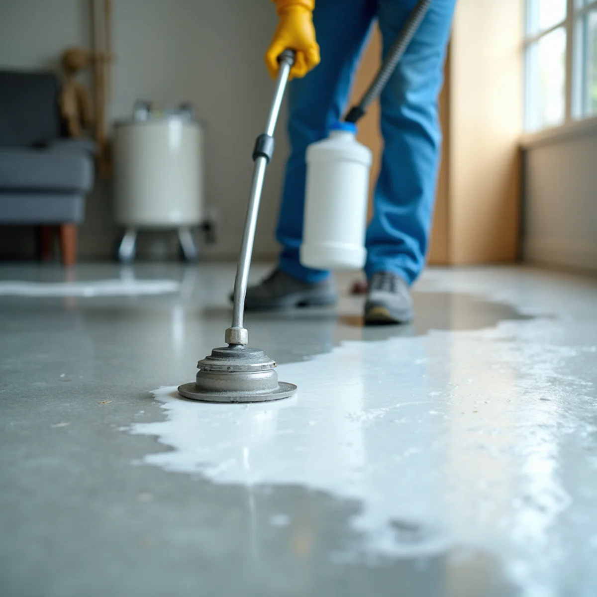 Applying hospital-grade EPA-registered antimicrobial disinfectant to concrete foundation in Naples FL